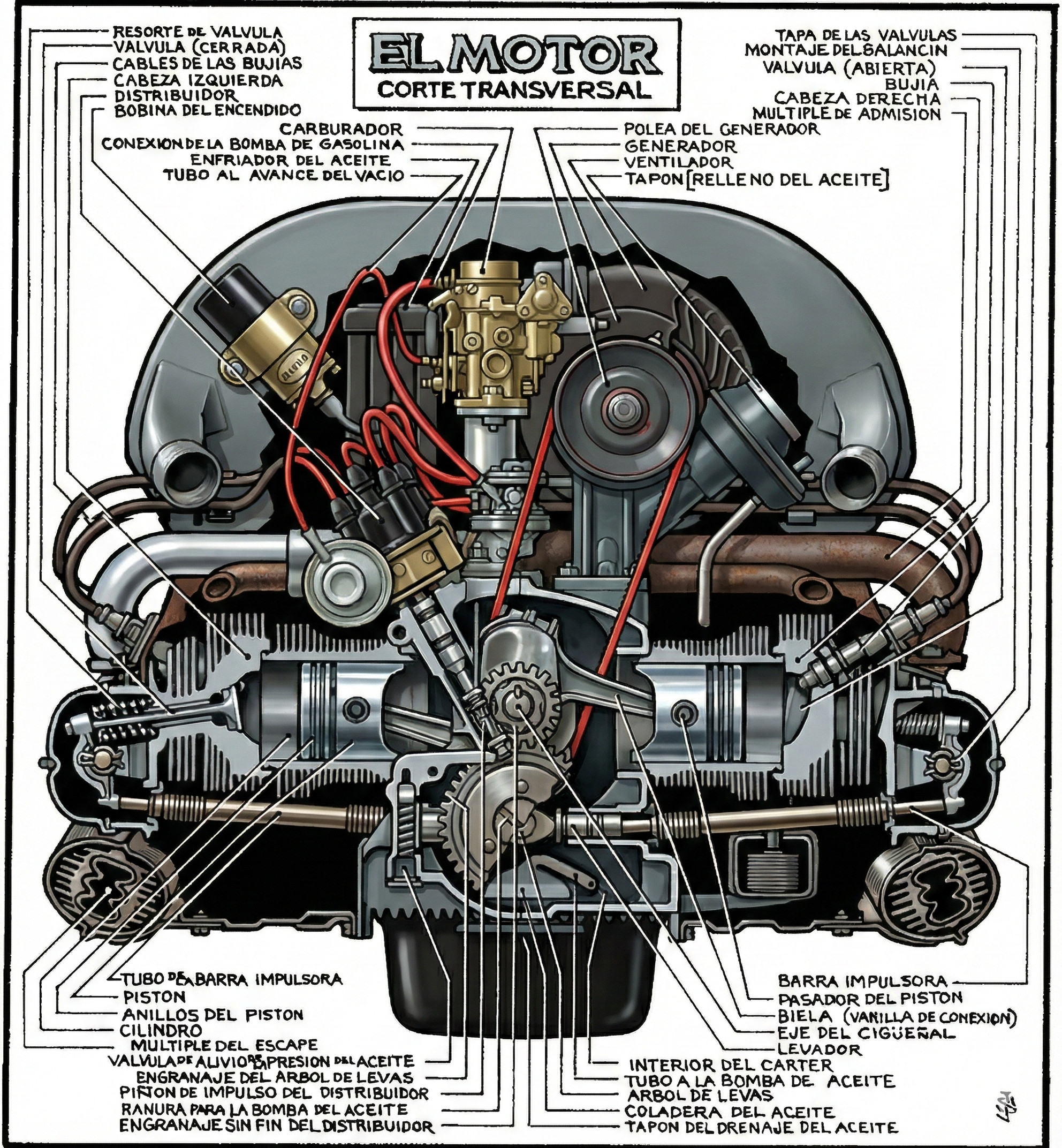 Vista transversal del motor VW